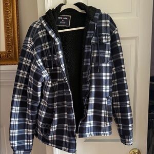 Black & White Plaid Fleece-Lined Hooded Jacket